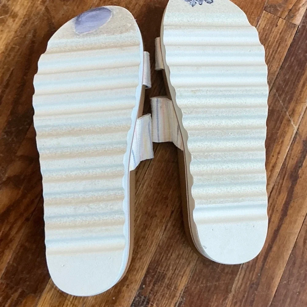 Reef Vista Hi Womens Platform Sandals Cream Pastel Striped Double Strap Slides 7